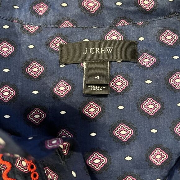 J Crew Embroidered Bell Sleeve Silk Blend Top Boho Size 4 Long Sleeve Ruffle - Picture 8 of 11